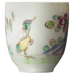 Antique Coffee Can, Polychrome "Strutting Bird", Bow Porcelain, circa 1752
