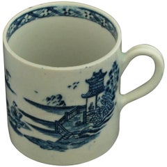 Antique Coffee Can, Blue and White "Swans & Pagoda", Bow Porcelain, circa 1765