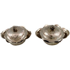 Antique Two Chinese Lidded Bowls of Silver, China, Early 1900s