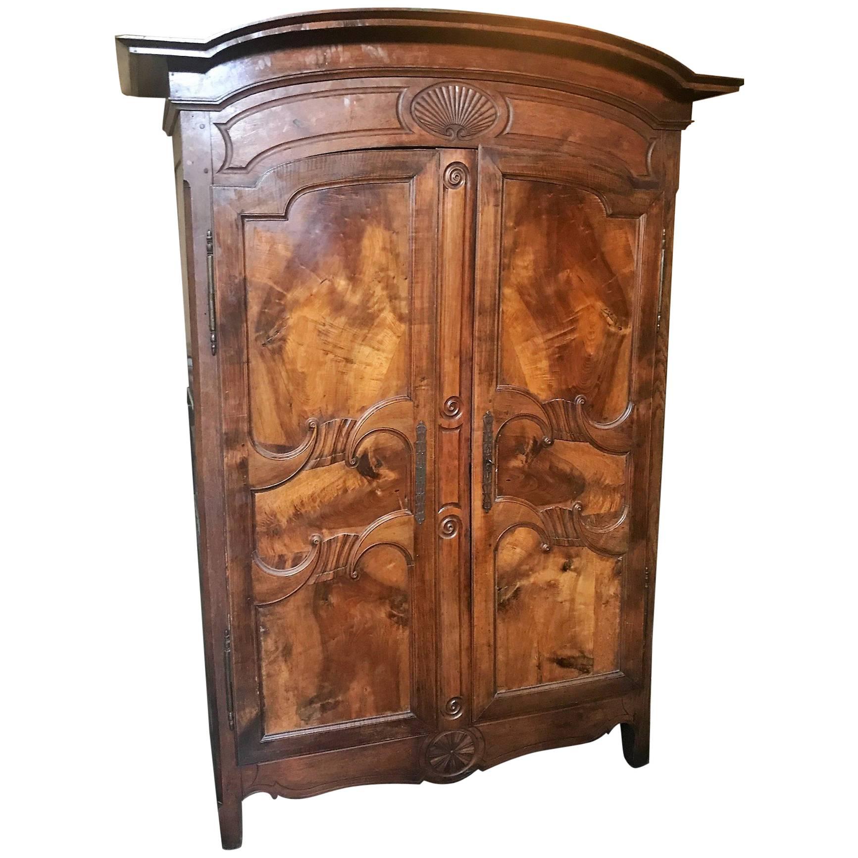Early 19th Century, French Provincial Walnut and Cherry Armoire