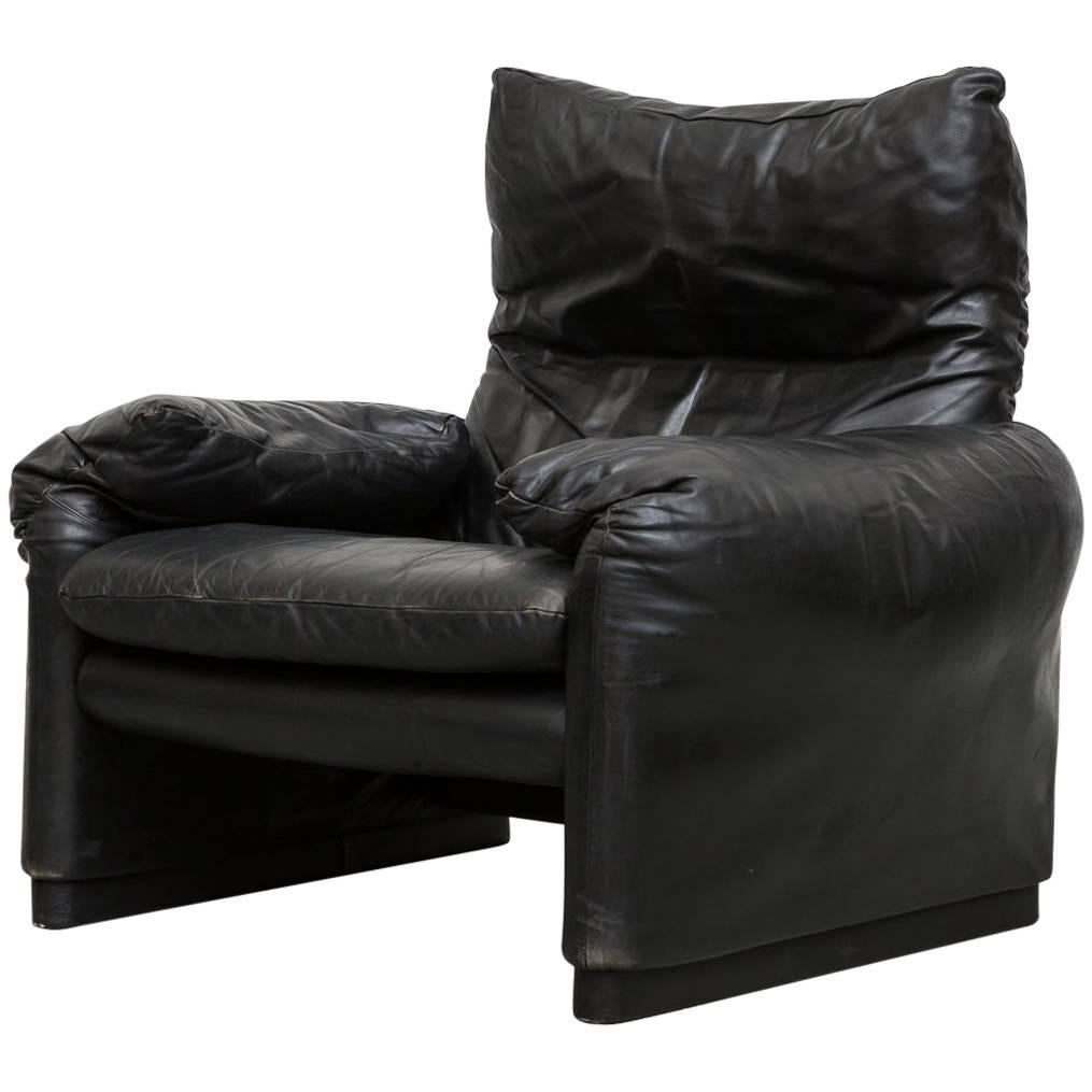 Vico Magistretti Black Leather Lounge Chair