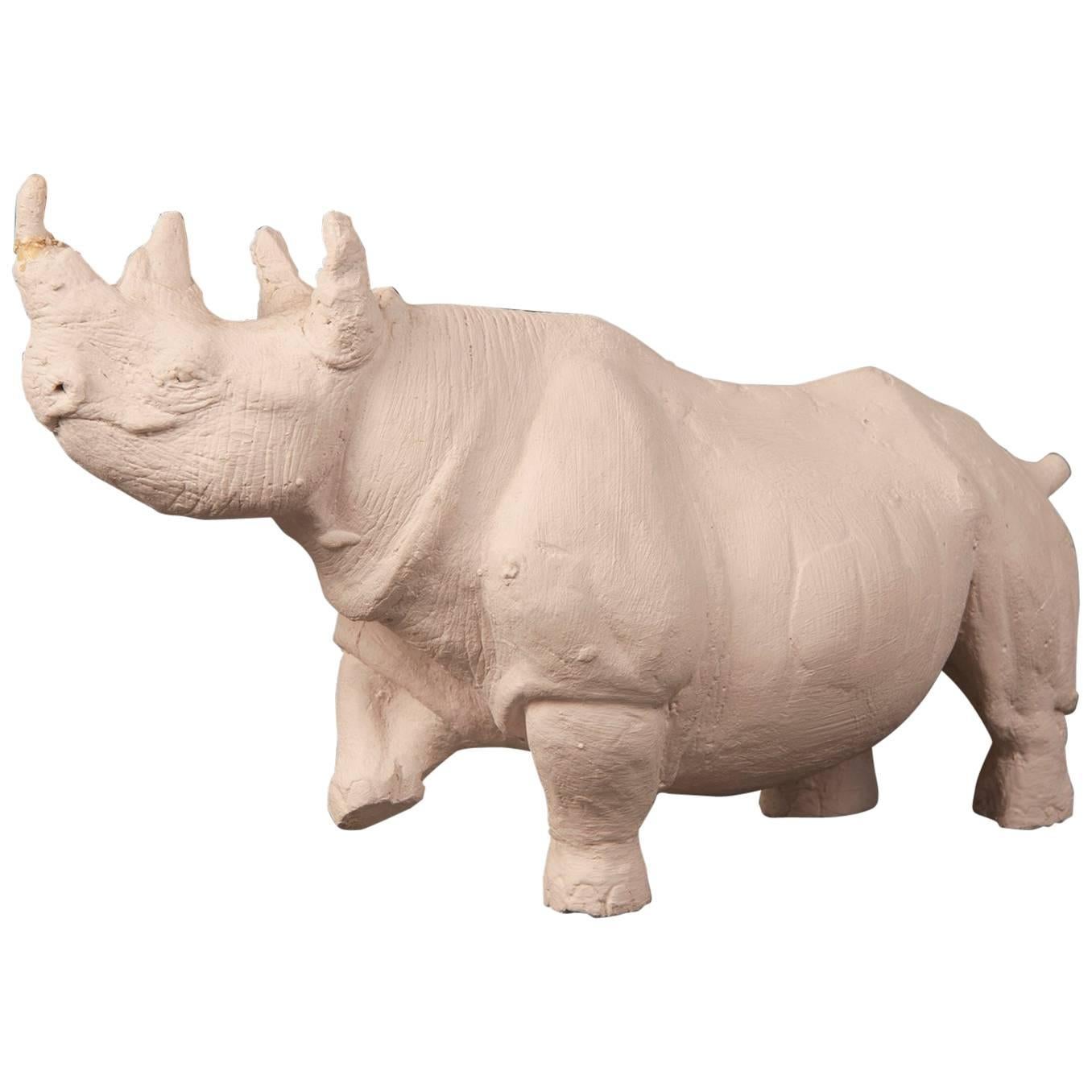 Vintage Rhino Plaster Maquette Figure from a Private Collection, circa 1960 For Sale