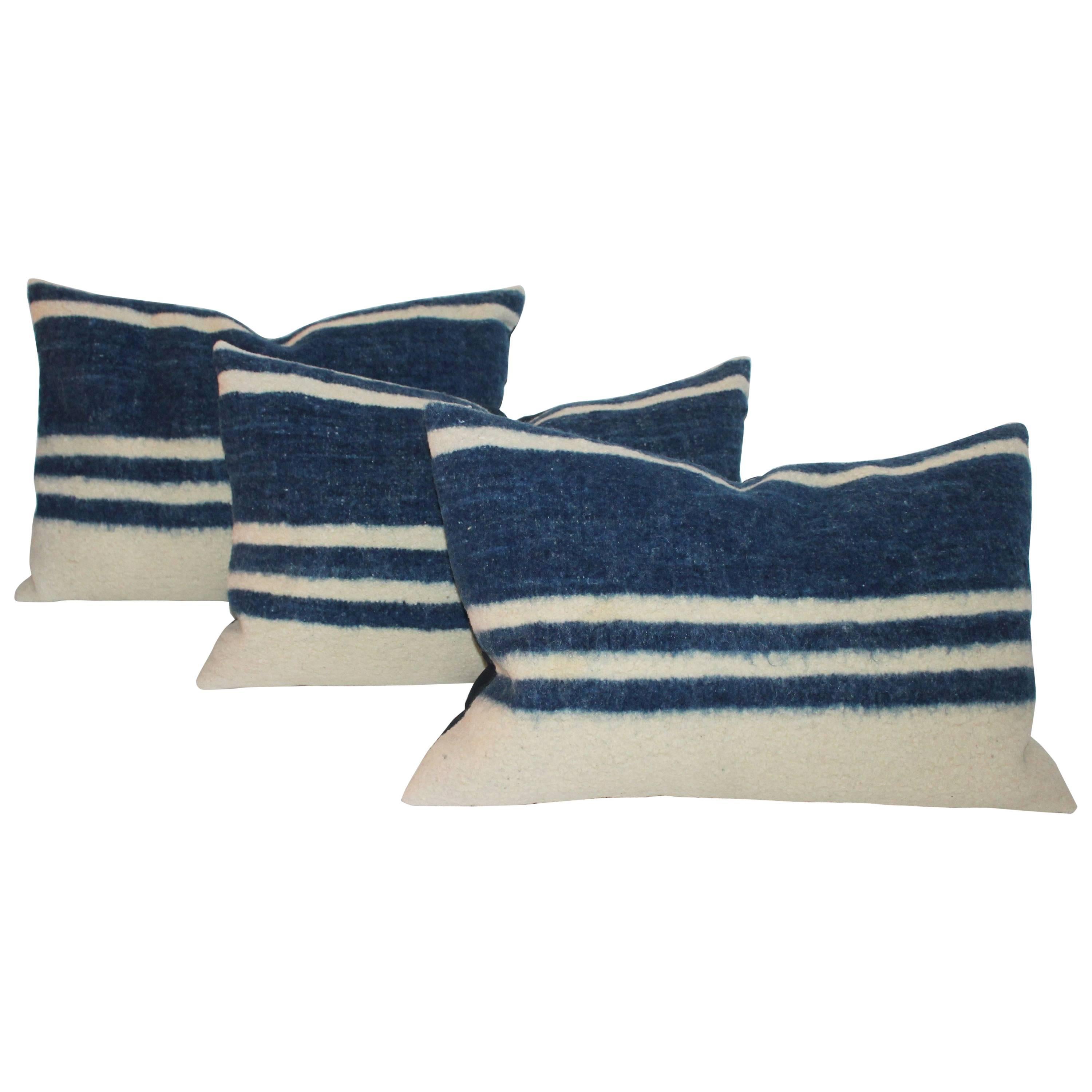 Collection of Three Striped  Alpaca Indian Weaving Pillows