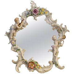 Vintage Porcelain Mirror with Cherubs