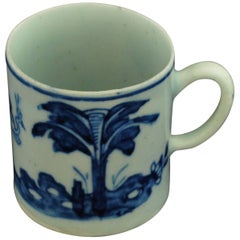 Antique Coffee Can: Blue and White "Stork & Banana Tree". Bow Porcelain C1753