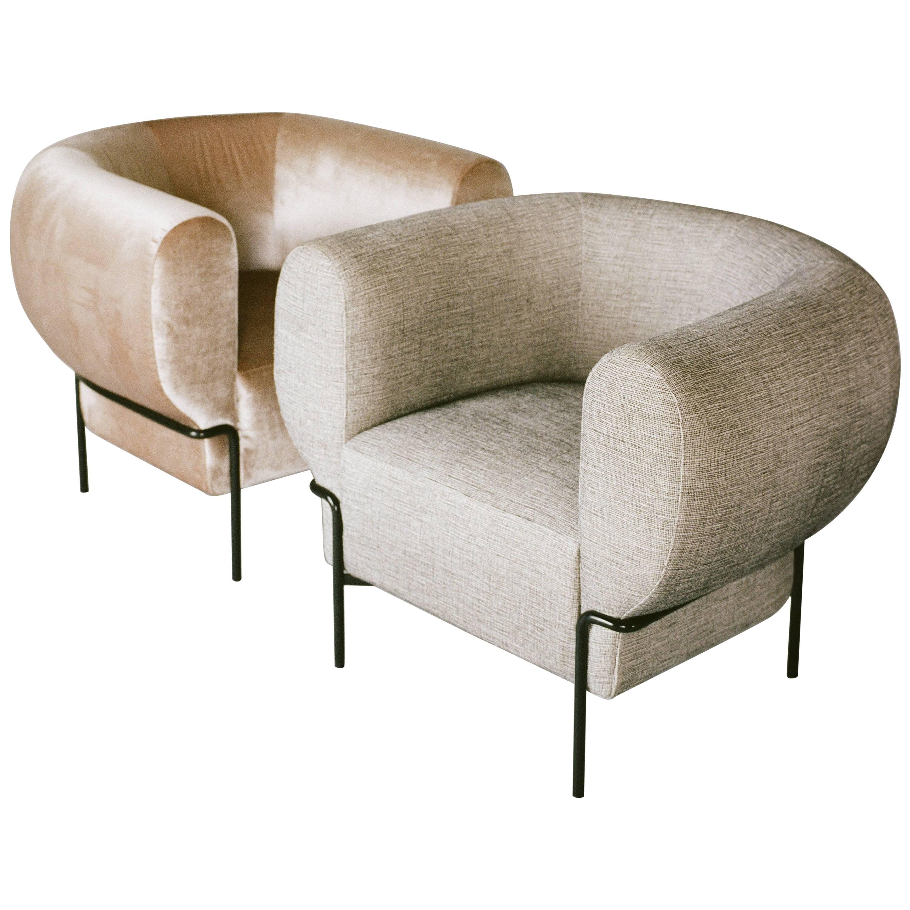 Contemporary Madda Lounge Chair in Pixel Phantom Velvet