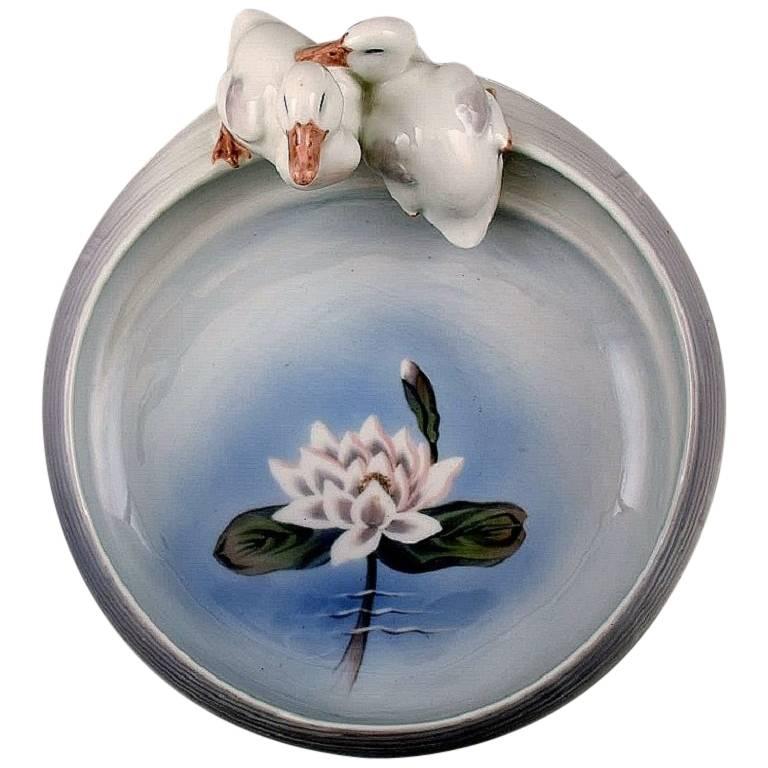 Rare Royal Copenhagen Art Nouveau Dish with Ducks, Number 1/358