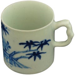 Antique Coffee Can, Blue and White "Scholar's Rock" Bow Porcelain, circa 1751