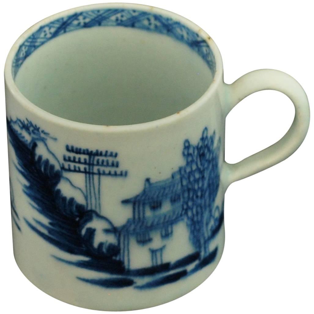 Coffee Can, Blue and White "Desirable Residence", Bow Porcelain, circa 1758 For Sale