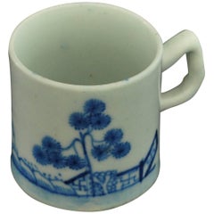 Antique Coffee Can, Blue and White "Banana Trees", Bow Porcelain, circa 1753