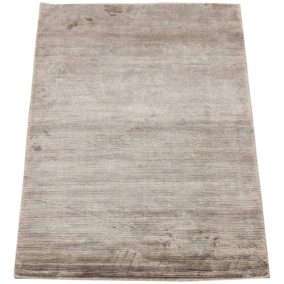 Modern Bamboo Silk Area Rug with Striped Design For Sale