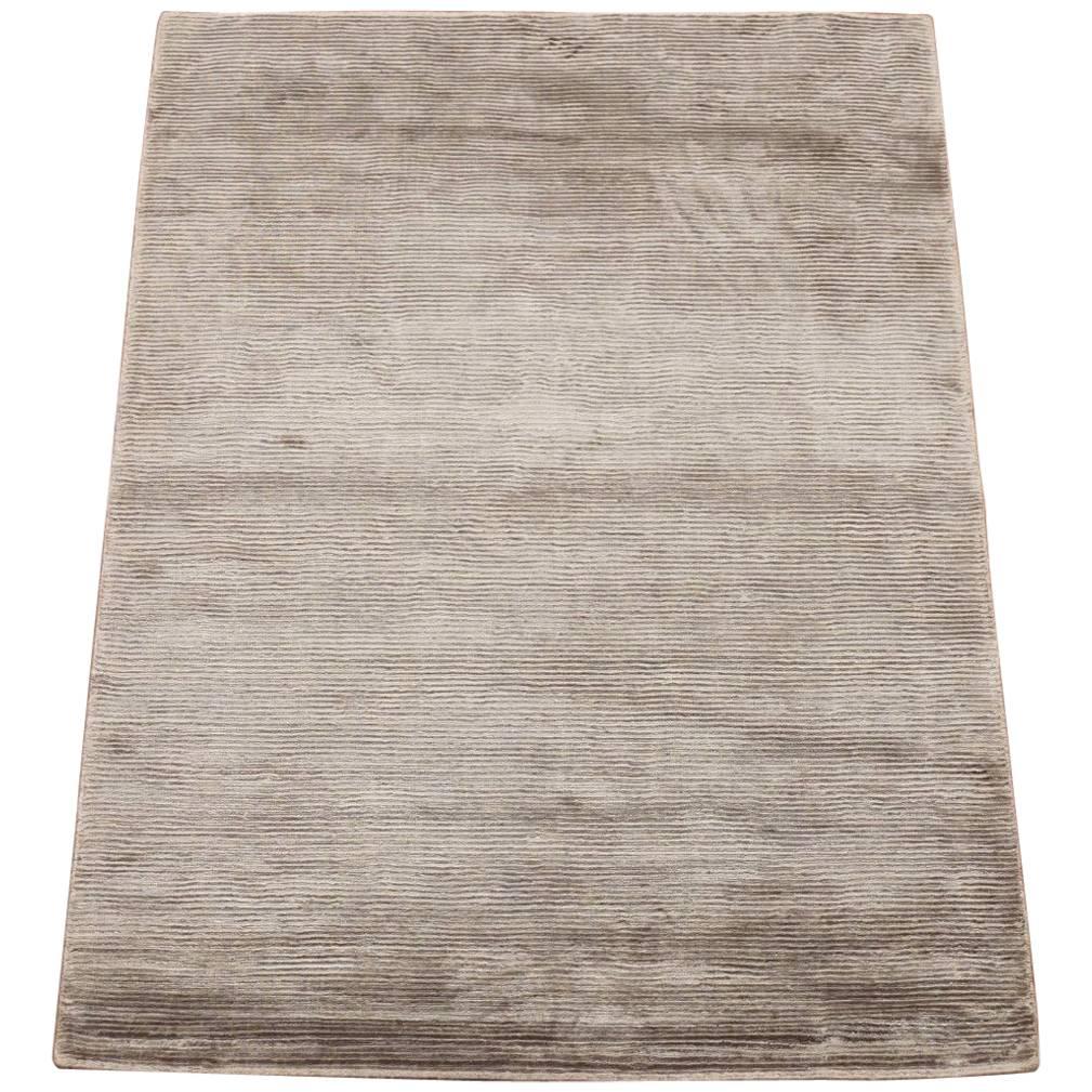 Solid Bamboo Silk Area Rug with Striped Design For Sale