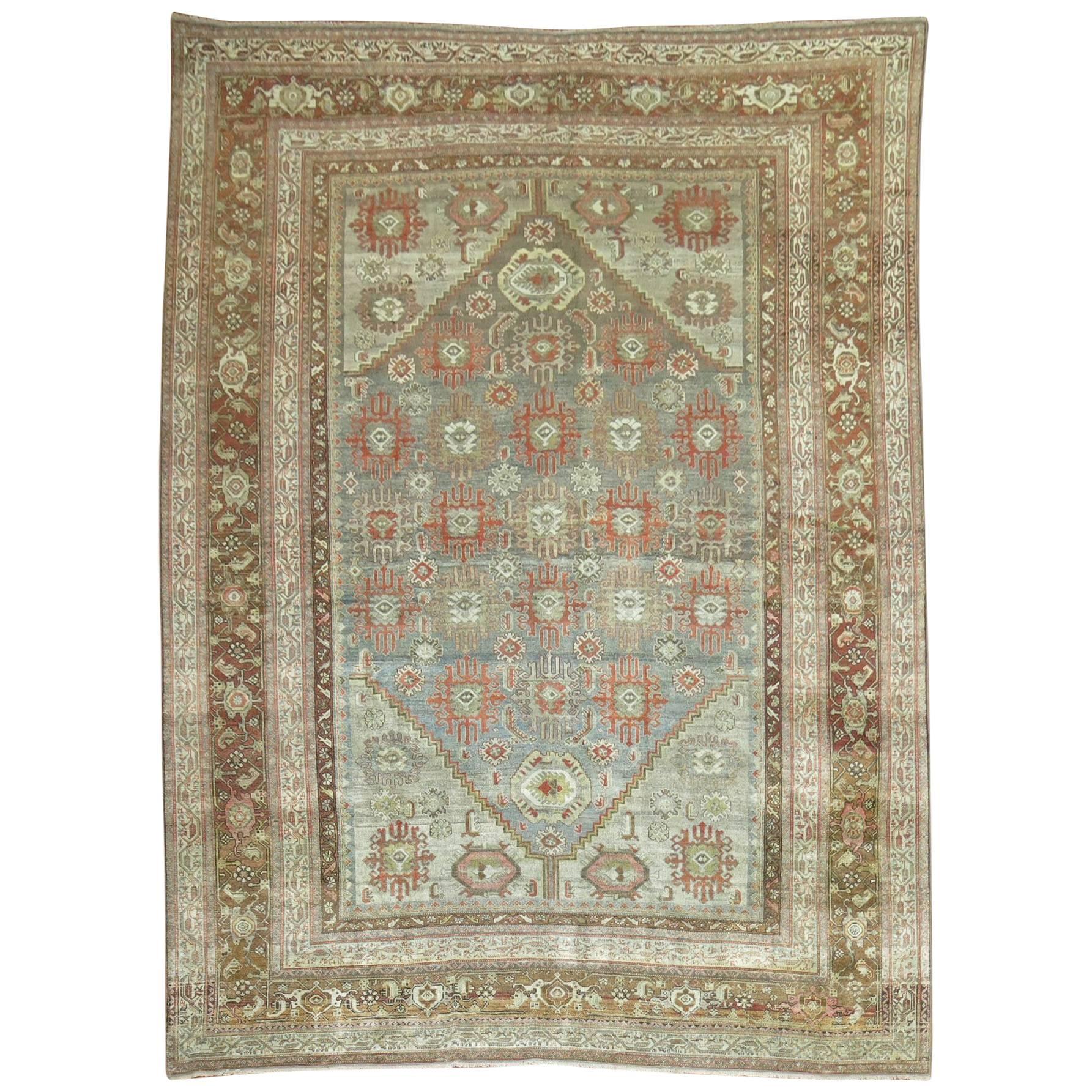 Antique Persian Malayer Decorative Carpet in  Predominant Silver Color