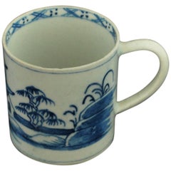 Antique Coffee Can, Blue and White "Residence", Bow Porcelain, circa 1755