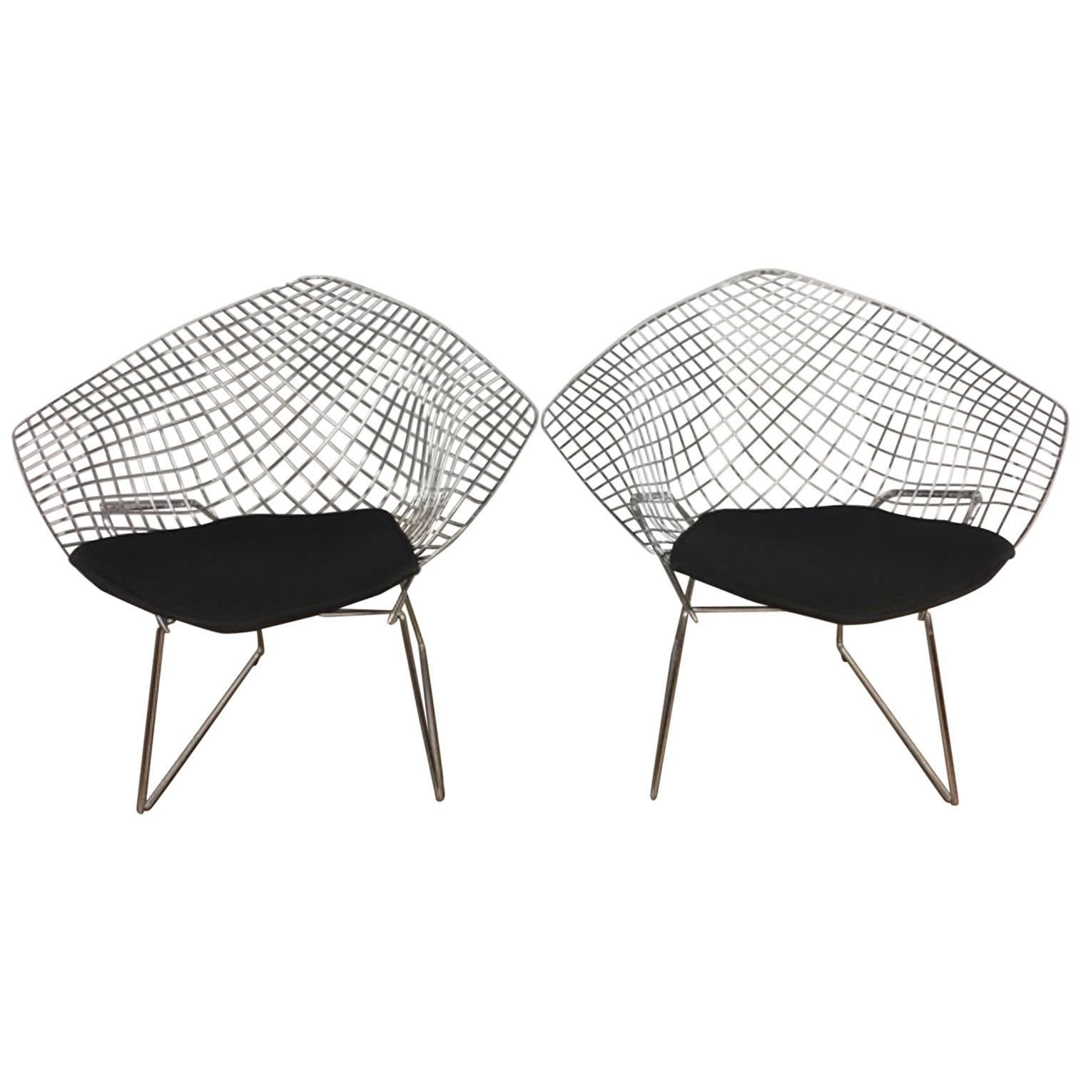 Bertoia Diamond Chairs with Black Wool Pads by Knoll