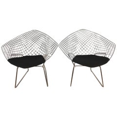 Bertoia Diamond Chairs with Black Wool Pads by Knoll