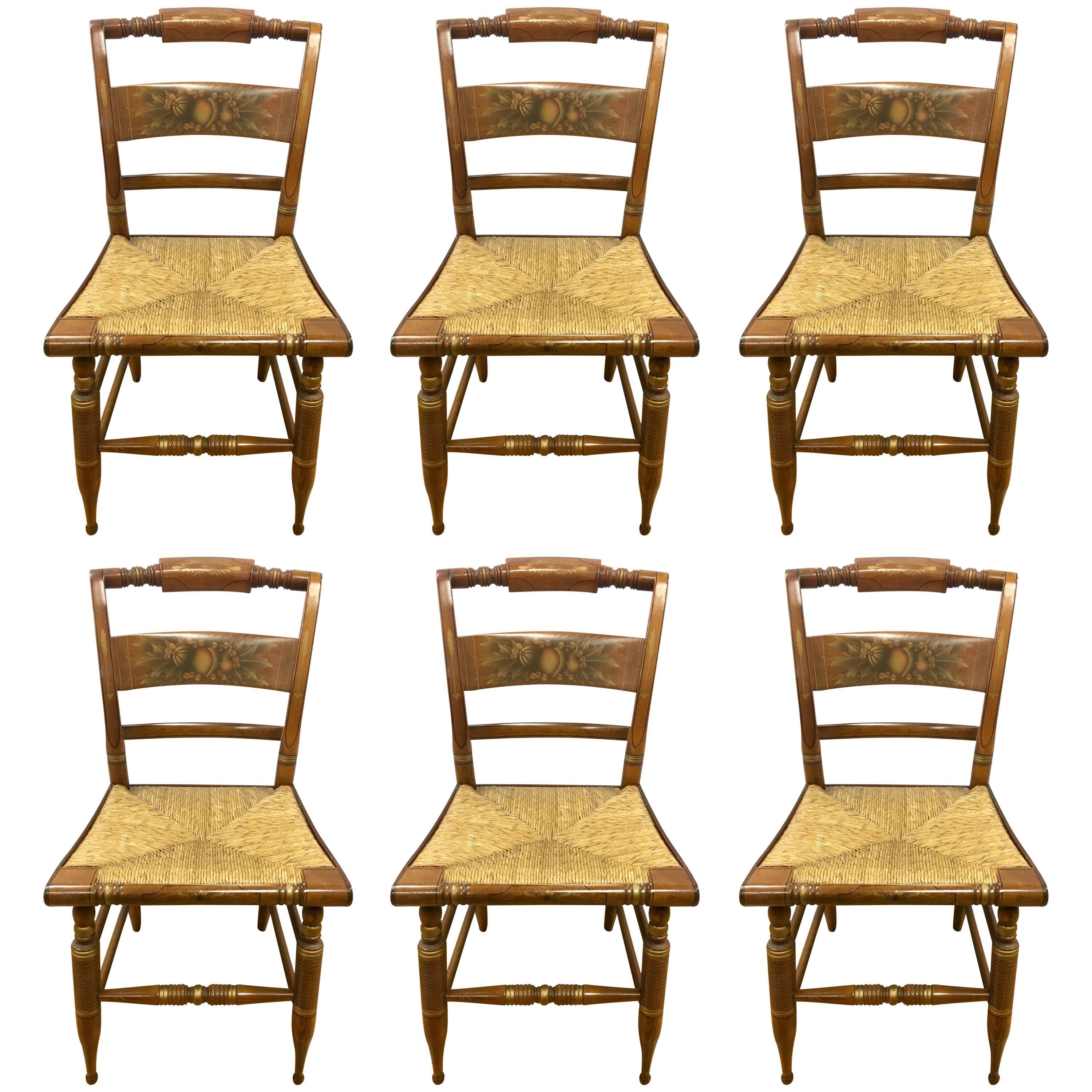 Set of Six Matching Hitchcock Sheraton Style Dining Chairs
