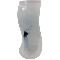 Coveted Kosta Boda Midcentury White Vase Vessel Hand-Painted