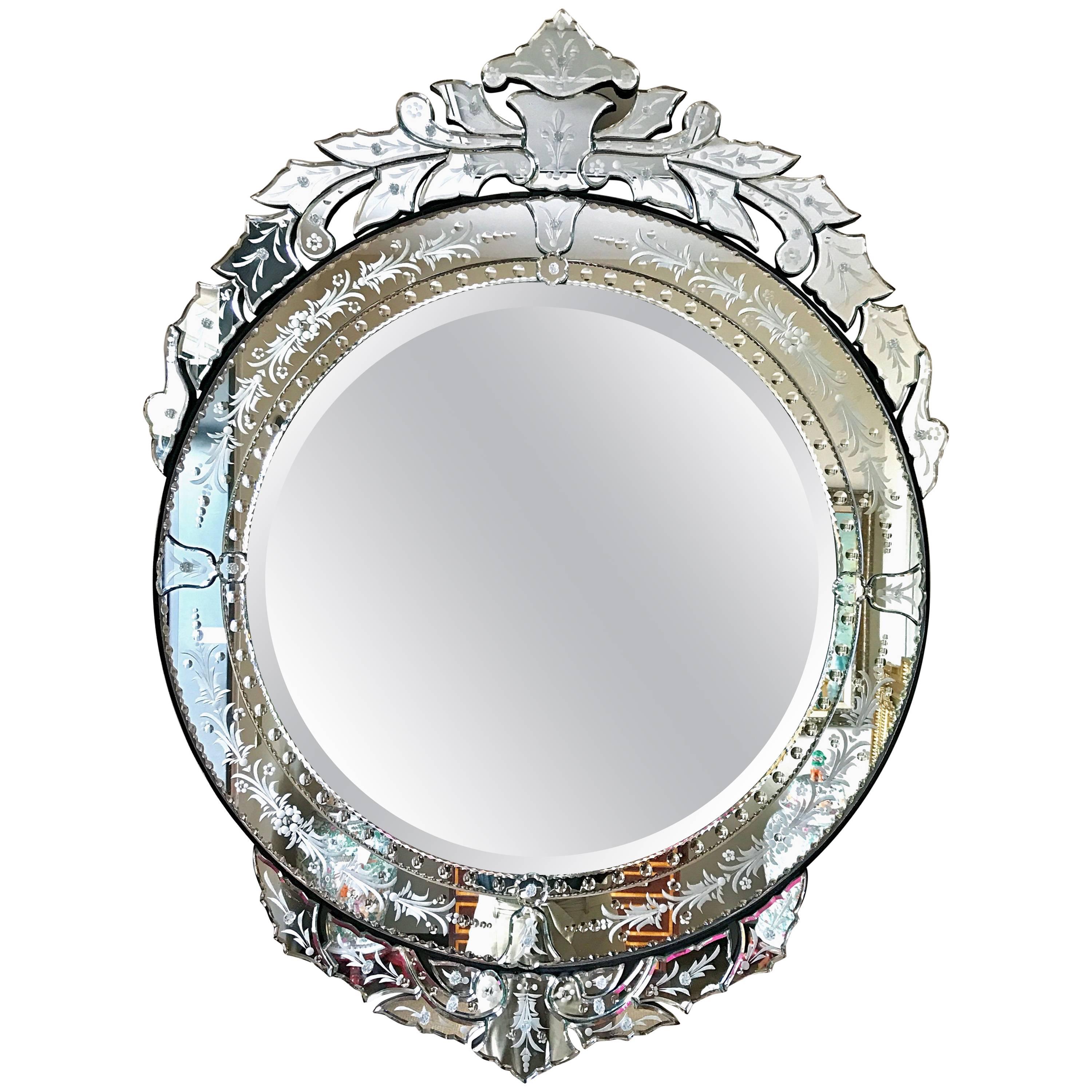 Venetian Italian Large Round Beveled Mirror