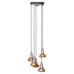 Mid Century, Chrome and Copper Multi Lamp Hanging Chandelier by Lakro Amstelveen