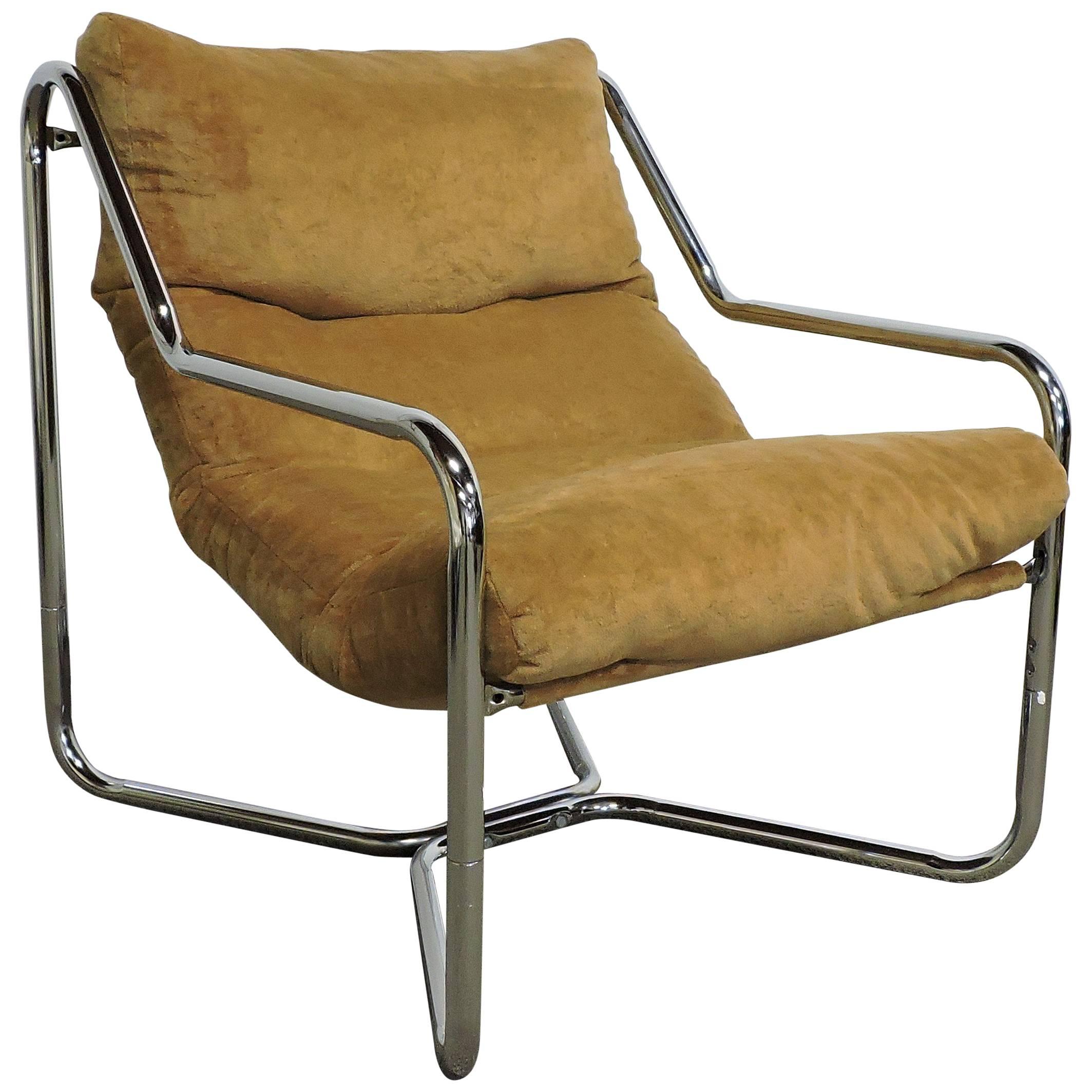 Mid-Century Modern Chrome Sling Lounge Chair