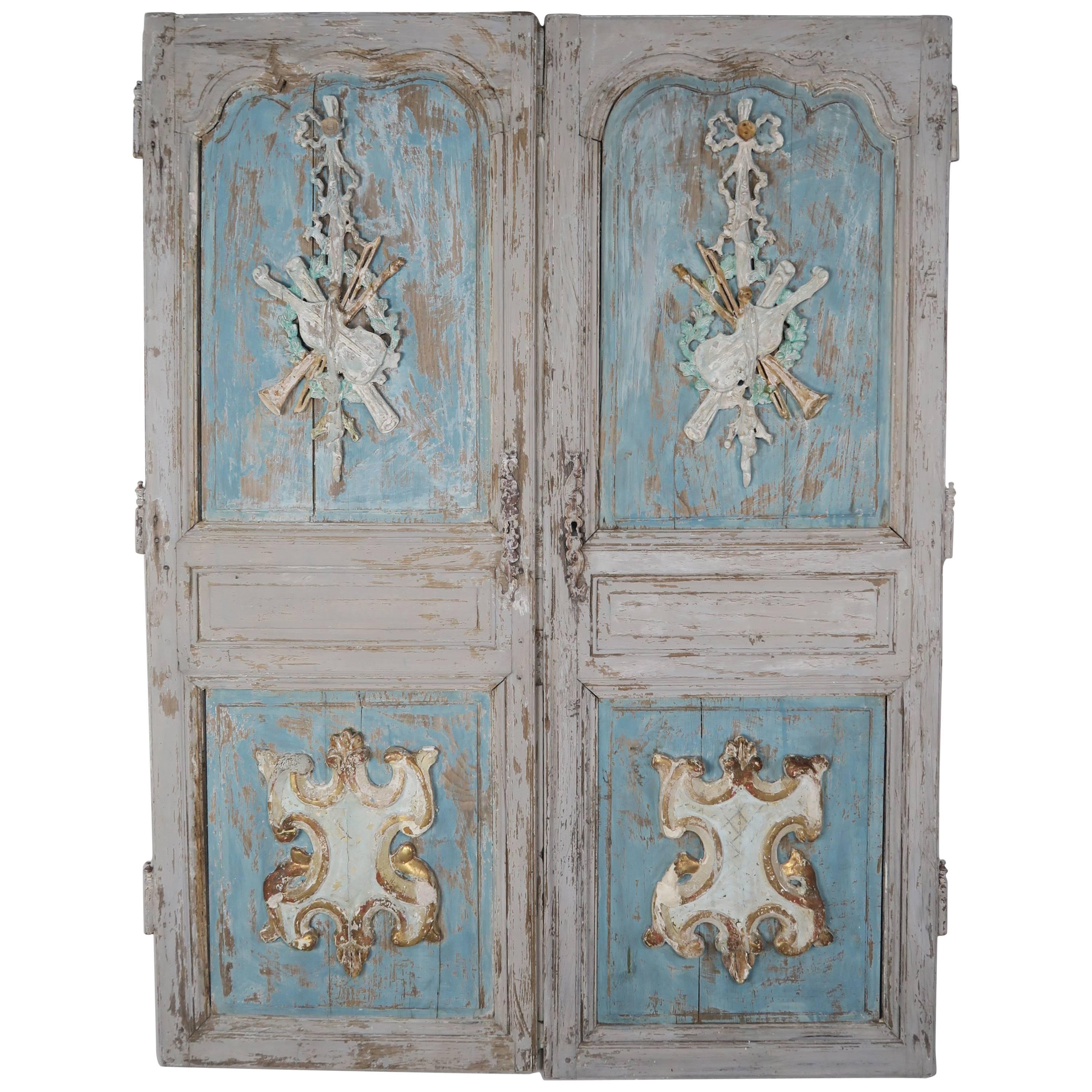 19th Century Pair of French Painted Armoire Doors