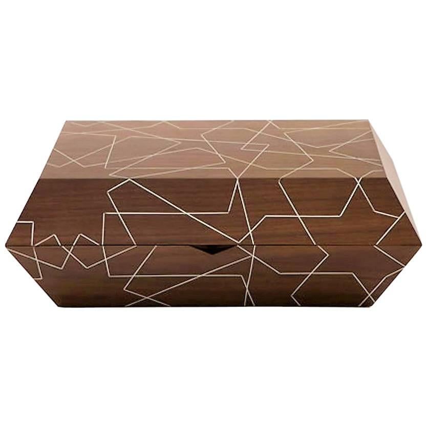 Star Cigar Box, Contemporary Gift, Walnut Cigar Box with Tin Inlay
