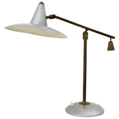 Midcentury Brass and Varnished Metal Table Lamp, Italy