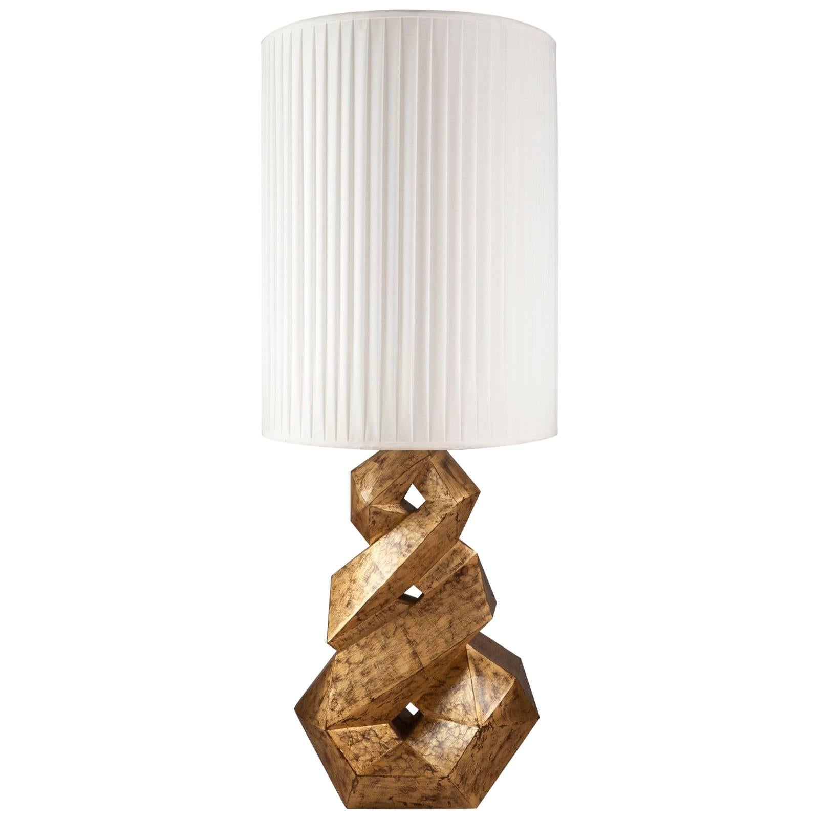 Artemus Table Lamp with Hand-Carved Solid Wood Base