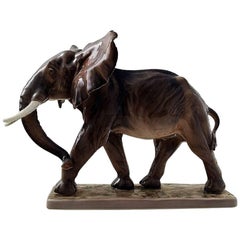Dahl Jensen, African Elephant in Porcelain No. 1056 by Carl Johan Bonnesen