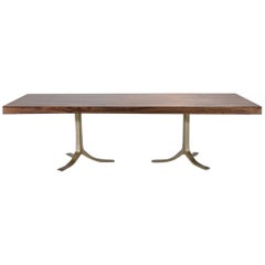 Eight-Seat Bespoke Hardwood Table, on Solid Brass Base by P.Tendercool