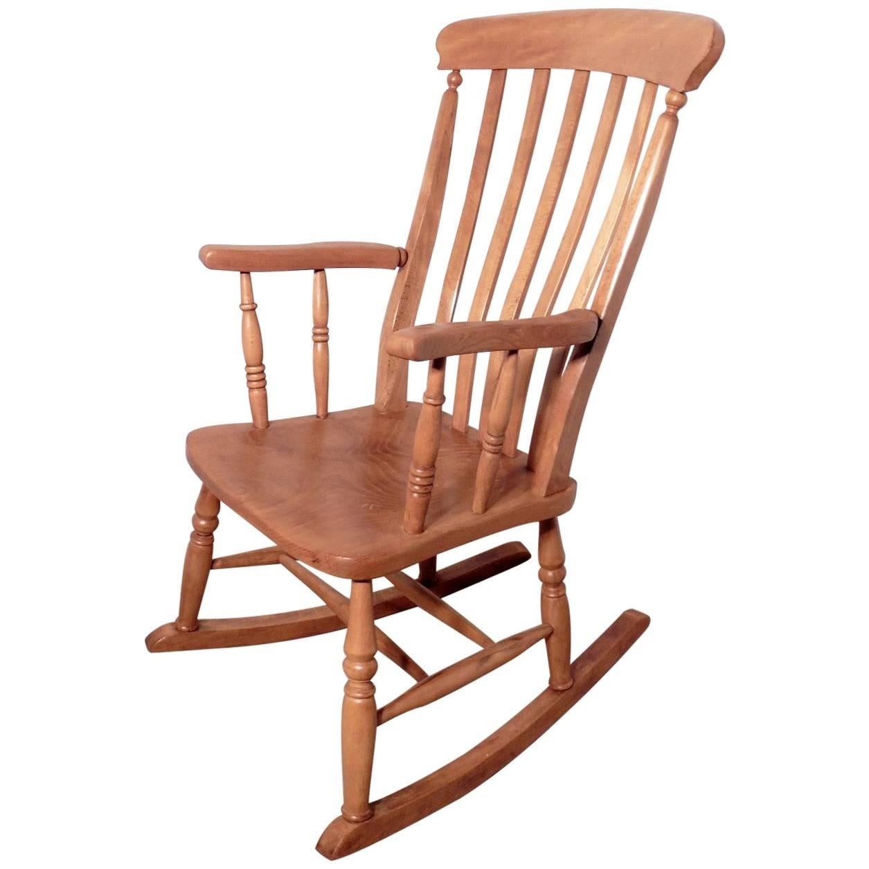 Victorian Beech and Elm Slat Back Carver Rocking Chair