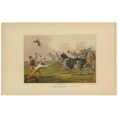 Antique Aquatint 'Bull Baiting' by J. Clark, 1820
