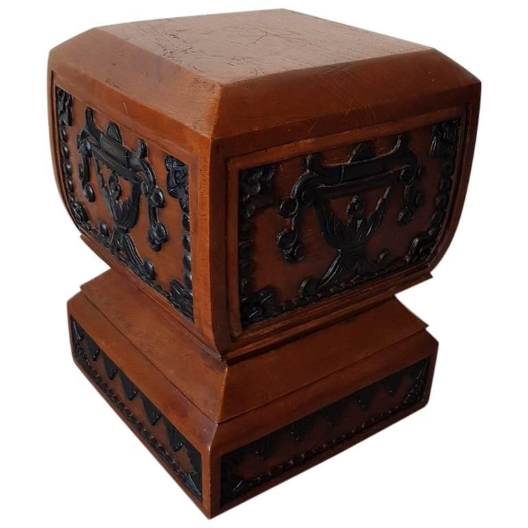20th Century Solid Teak Wooden Console/Base with Hand-Carvings All Around