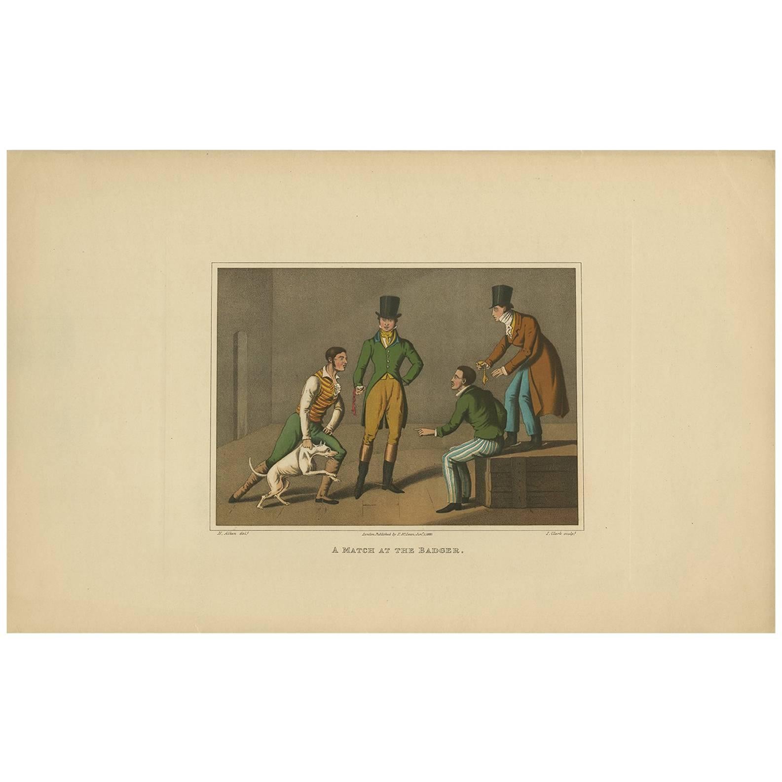 Antique Aquatint 'A Match at the Badger' by J. Clark, 1820