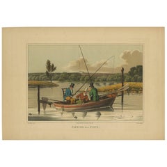 Antique Aquatint 'Fishing in a Punt' by J. Clark, 1820