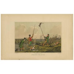 Antike Aquatinta „Spearing the Otter“ von J. Clark, 1820