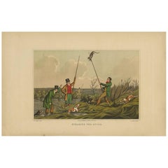 Aguatinta antigua "Alanceando a la nutria" de J. Clark, 1820