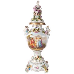 Monumental Antique German Dresden Figural Porcelain Urn, 19th Century
