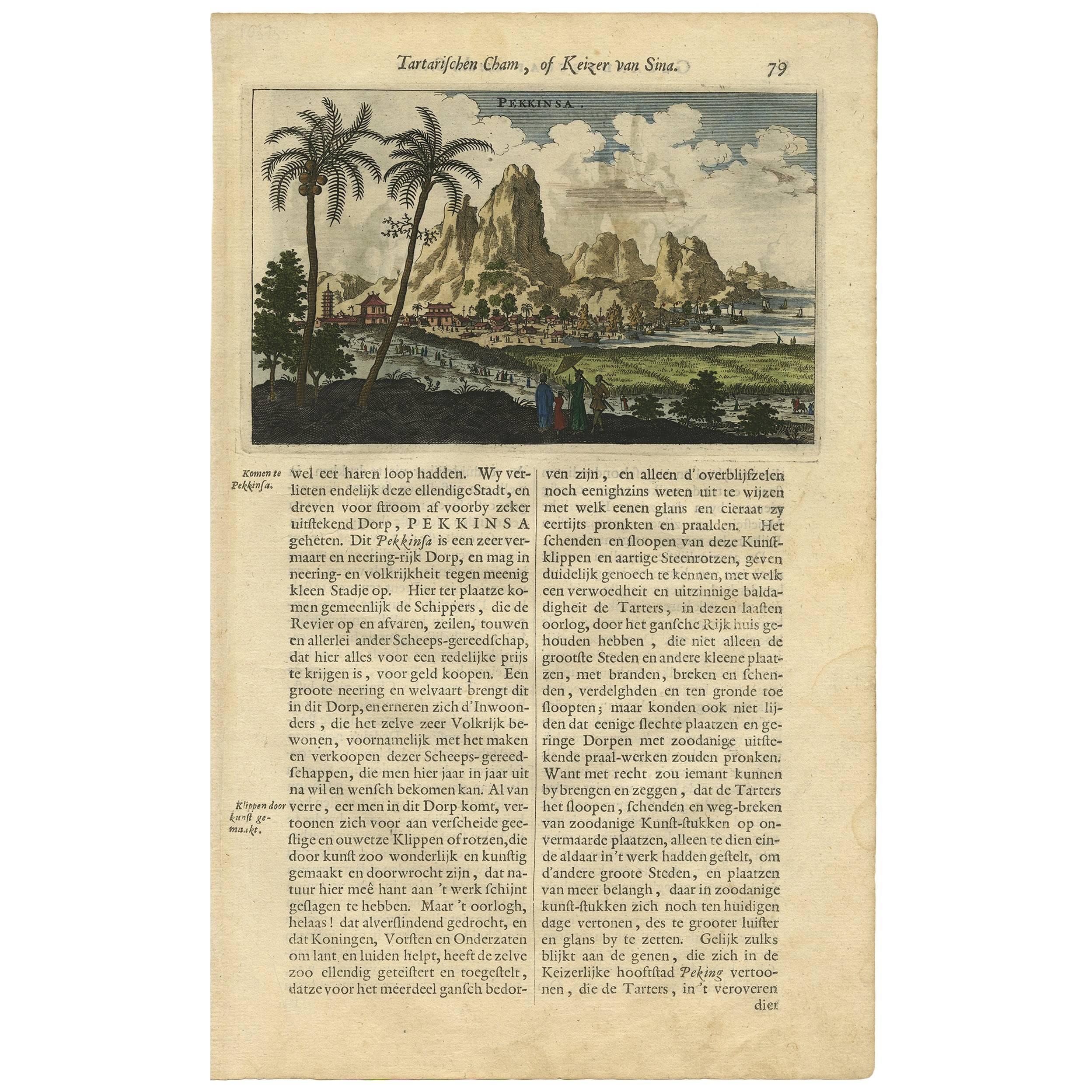 Antique Print of the village of Pekkinsa, China by J. Nieuhof, 1665 For Sale