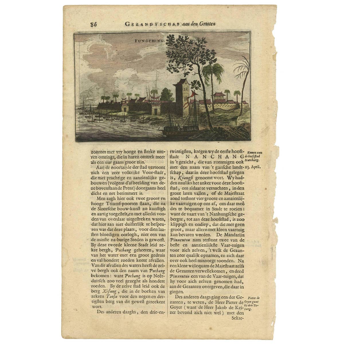 Antique Print of the City of Fungching, China by J. Nieuhof, 1665