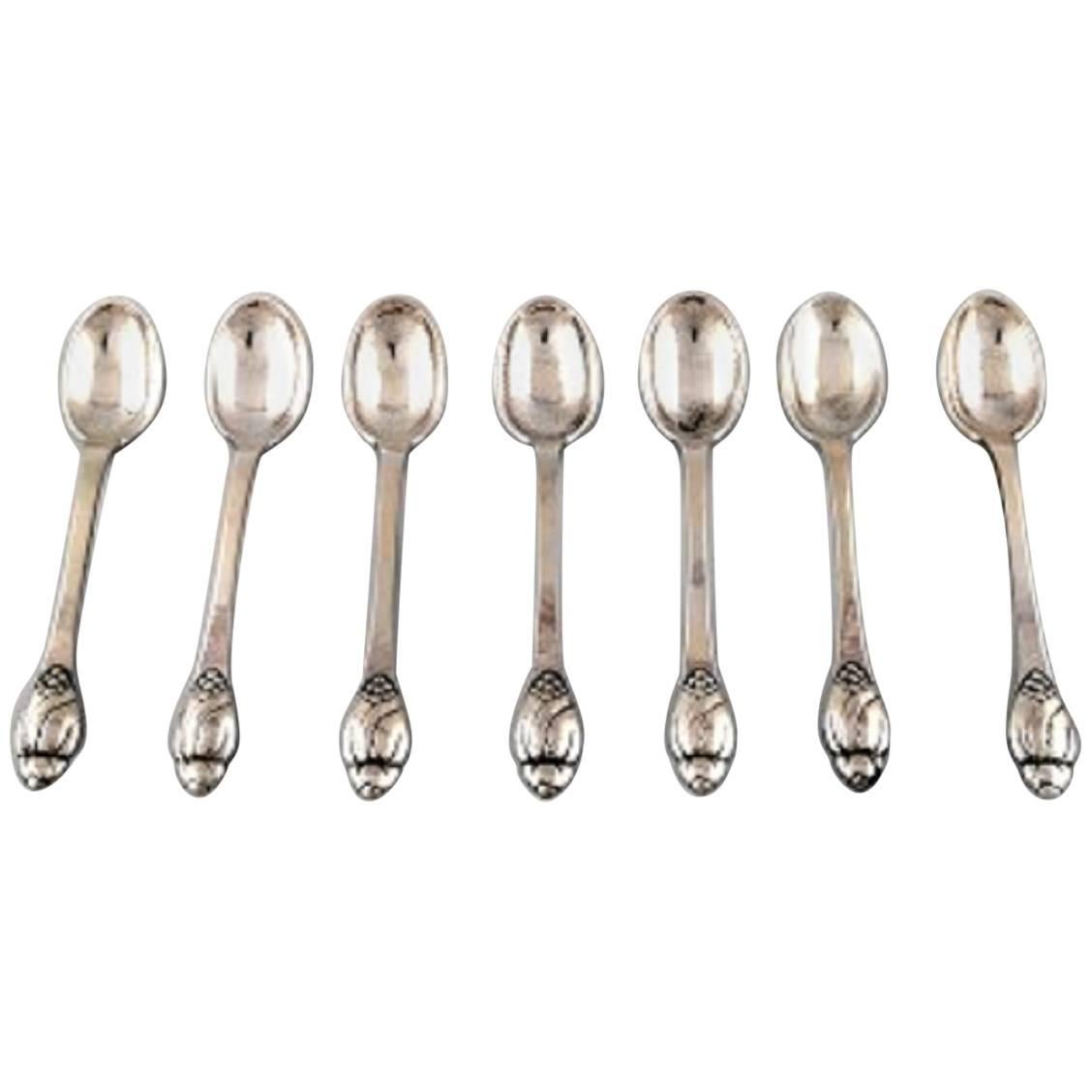 Evald Nielsen Number 6, Seven Teaspoon in Silver, Denmark, 1920s-1930s