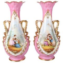 Pair of Antique Old Paris Hand-Painted Porcelain Portrait Vases, 19th Century
