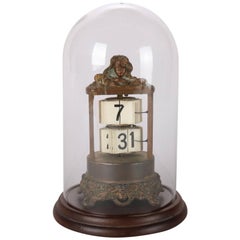 Antique Art Nouveau Figural Bronzed Plato Flip Ticket Desk Clock, 19th Century