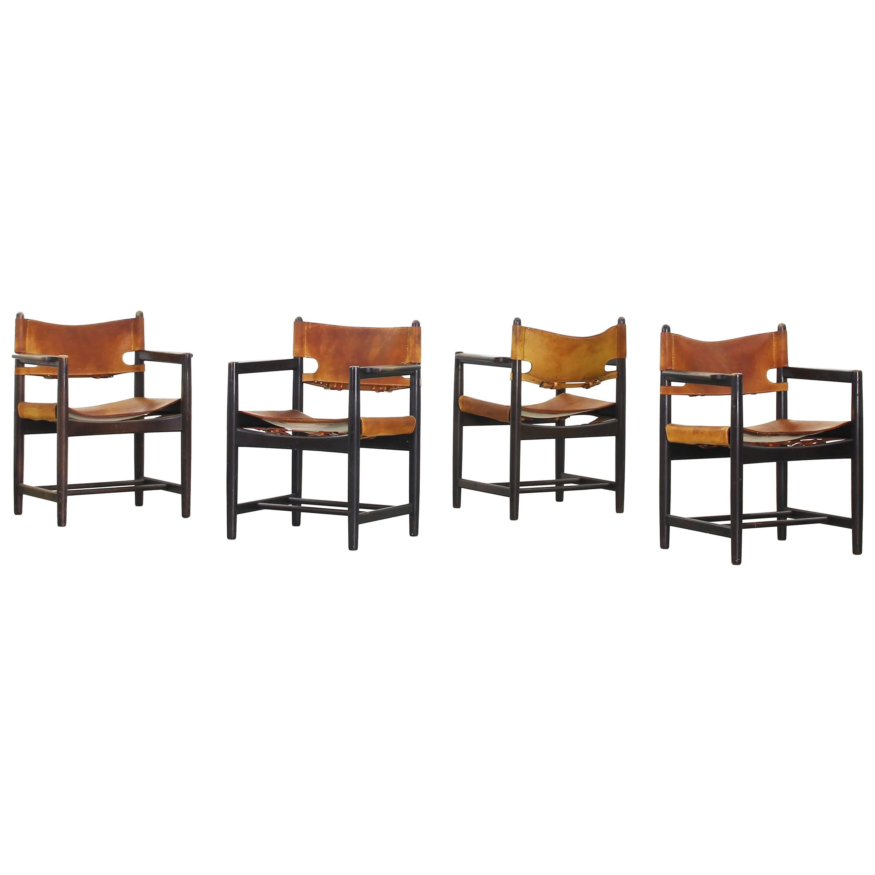 Set of Four of Armchairs Hunting Dining Chairs by Børge Mogensen for Fredericia