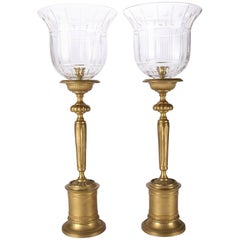 Pair of Large Vintage English Georgian Bronze Candle Lamps, 20th Century