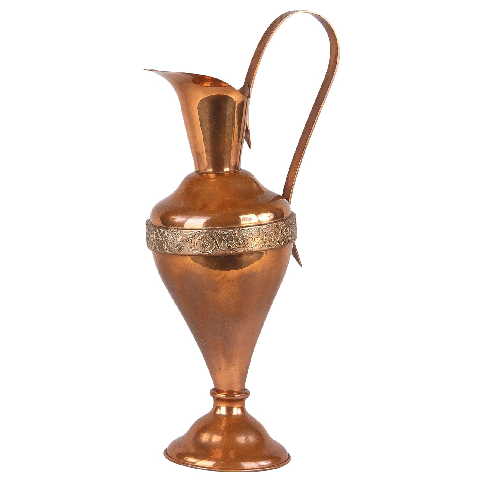 French Copper Slanted Ewer Pitcher by Villedieu Gaor, 1950s For Sale
