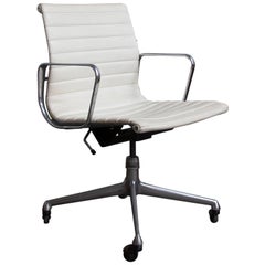 1958 Ray and Charles Eames, White Vinyl Adjust, Tilt, Office Chair Four Wheels