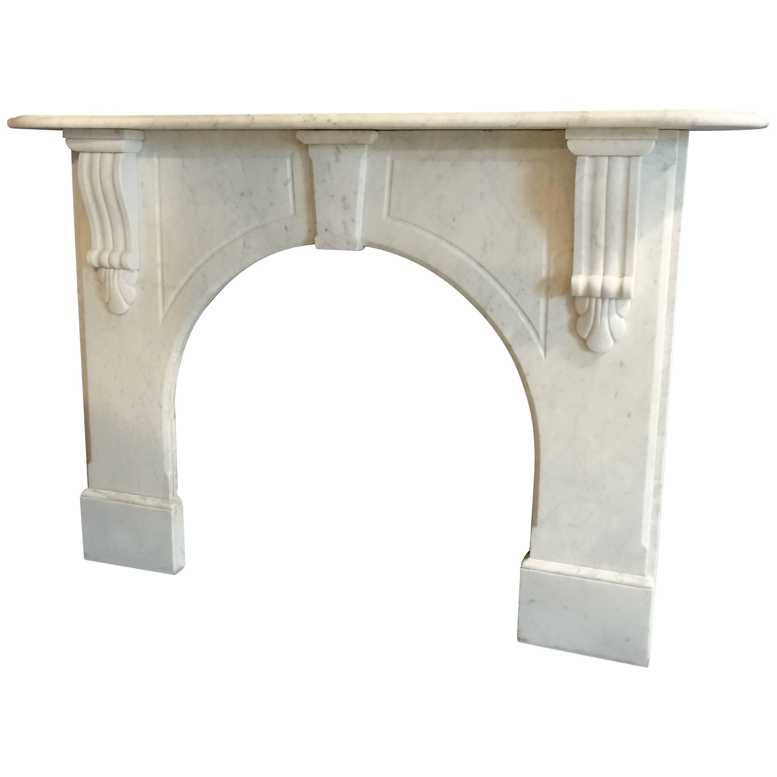 19th Century Victorian White Carrara Marble Arch Fireplace Surround For Sale