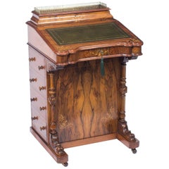 Antique 19th Century Victorian Burr Walnut and Inlaid Davenport Desk